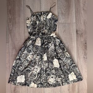 Vintage Handmade Rose Pattern Party Prom Dress A-Line Midi Whimsigoth Femme SZ0